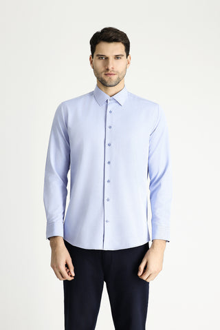  Açık Mavi Uzun Kol Slim Fit Dar Kesim Klasik Desenli Pamuklu Kolay Ütülenebilir Gömlek