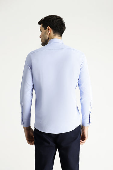 Açık Mavi Uzun Kol Slim Fit Dar Kesim Klasik Desenli Pamuklu Kolay Ütülenebilir Gömlek
