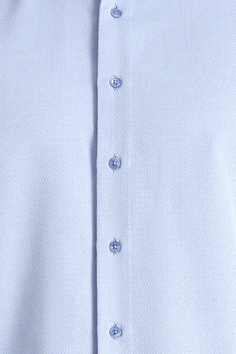 Açık Mavi Uzun Kol Slim Fit Dar Kesim Klasik Desenli Pamuklu Kolay Ütülenebilir Gömlek