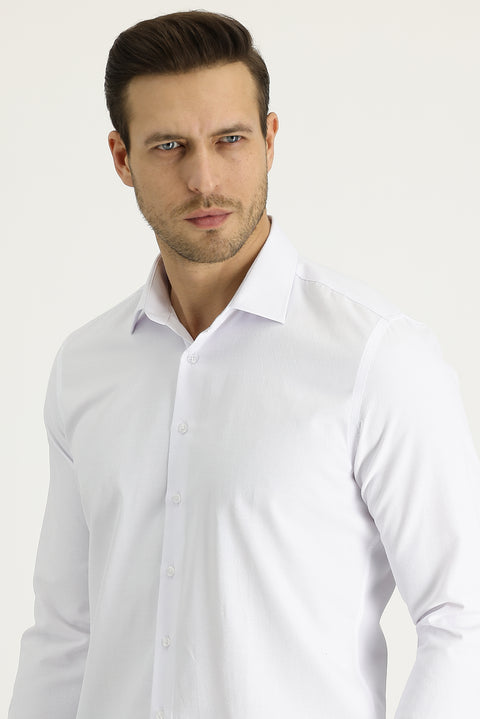 Beyaz Uzun Kol Slim Fit Dar Kesim Klasik Desenli Pamuklu Kolay Ütülenebilir Gömlek
