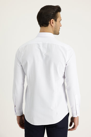 Beyaz Uzun Kol Slim Fit Dar Kesim Klasik Desenli Pamuklu Kolay Ütülenebilir Gömlek