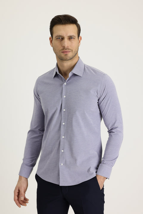 Siyah Uzun Kol Slim Fit Dar Kesim Klasik Desenli Pamuklu Kolay Ütülenebilir Gömlek