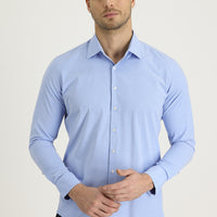 Açık Mavi Uzun Kol Slim Fit Dar Kesim Klasik Desenli Pamuklu Kolay Ütülenebilir Gömlek