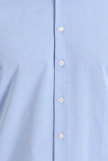 Açık Mavi Uzun Kol Slim Fit Dar Kesim Klasik Desenli Pamuklu Kolay Ütülenebilir Gömlek