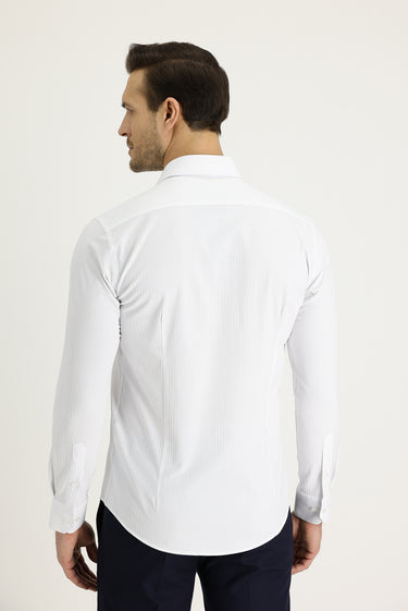 Beyaz Uzun Kol Slim Fit Dar Kesim Klasik Desenli Pamuklu Kolay Ütülenebilir Gömlek