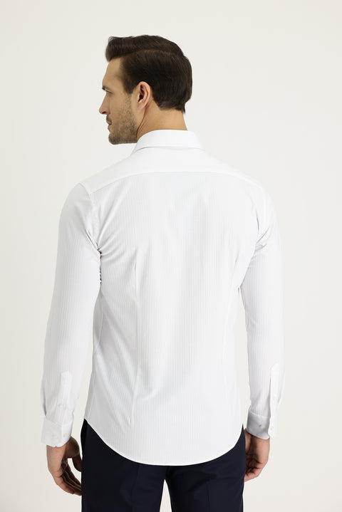 Beyaz Uzun Kol Slim Fit Dar Kesim Klasik Desenli Pamuklu Kolay Ütülenebilir Gömlek