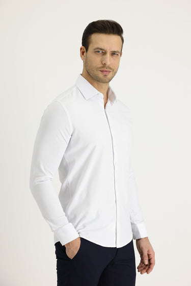  Beyaz Uzun Kol Slim Fit Dar Kesim Klasik Desenli Pamuklu Kolay Ütülenebilir Gömlek