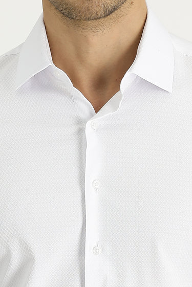  Beyaz Uzun Kol Slim Fit Dar Kesim Klasik Desenli Pamuklu Kolay Ütülenebilir Gömlek