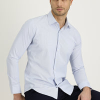 Koyu Mavi  Uzun Kol Slim Fit Dar Kesim Klasik Desenli Pamuklu Kolay Ütülenebilir Gömlek