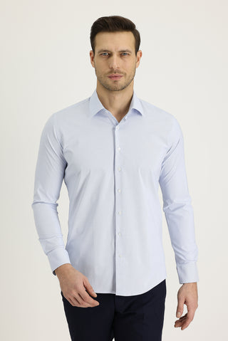  Koyu Mavi  Uzun Kol Slim Fit Dar Kesim Klasik Desenli Pamuklu Kolay Ütülenebilir Gömlek
