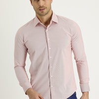 Açık Kırmızı Uzun Kol Slim Fit Dar Kesim Klasik Desenli Pamuklu Kolay Ütülenebilir Gömlek