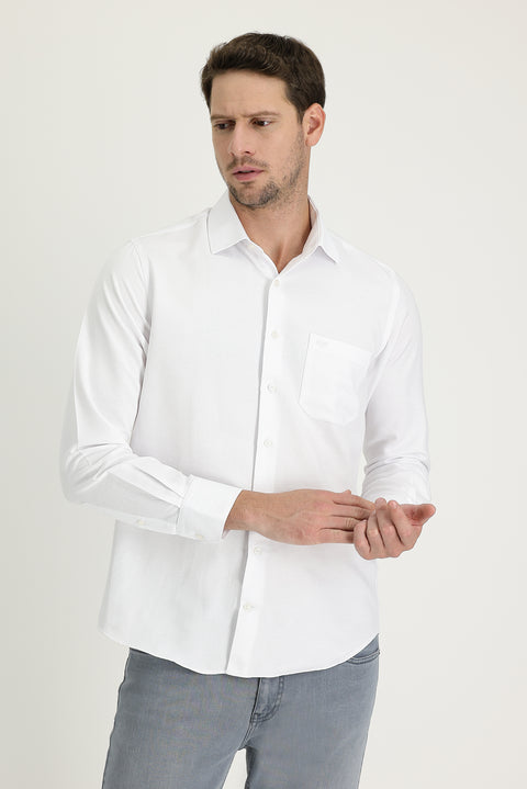 White Long-Sleeve Classic Patterned Cotton Easy-Iron Shirt
