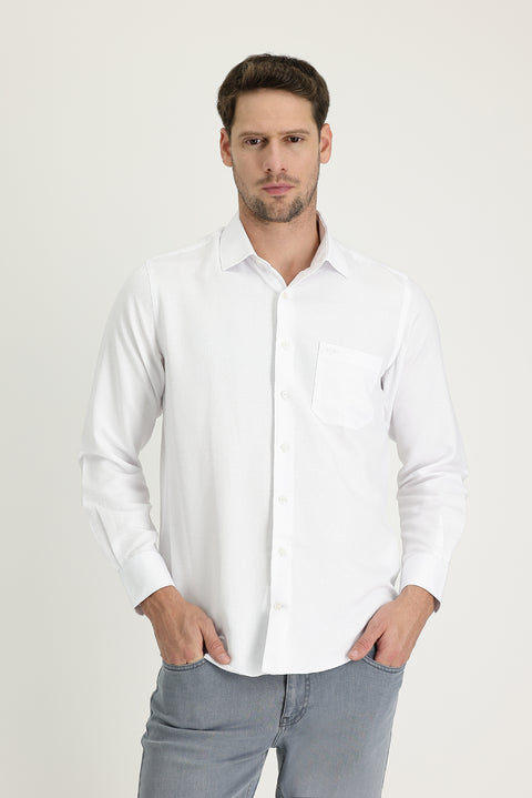 White Long-Sleeve Classic Patterned Cotton Easy-Iron Shirt