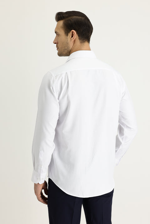 Beyaz Uzun Kol Klasik Desenli Pamuklu Kolay Ütülenebilir Gömlek