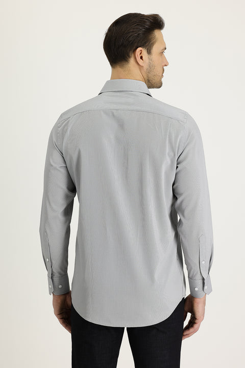 Siyah Uzun Kol Klasik Desenli Pamuklu Kolay Ütülenebilir Gömlek