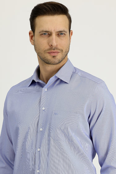 Orta Lacivert Uzun Kol Klasik Desenli Pamuklu Kolay Ütülenebilir Gömlek