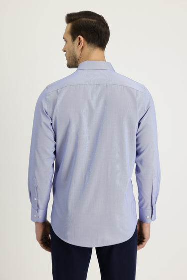 Orta Lacivert Uzun Kol Klasik Desenli Pamuklu Kolay Ütülenebilir Gömlek