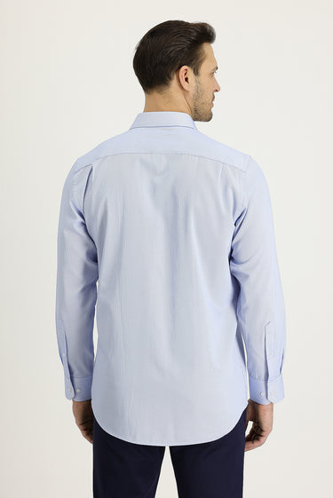 Uçuk Mavi Uzun Kol Klasik Desenli Pamuklu Kolay Ütülenebilir Gömlek