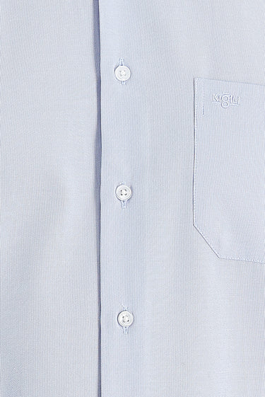 Uçuk Mavi Uzun Kol Klasik Desenli Pamuklu Kolay Ütülenebilir Gömlek