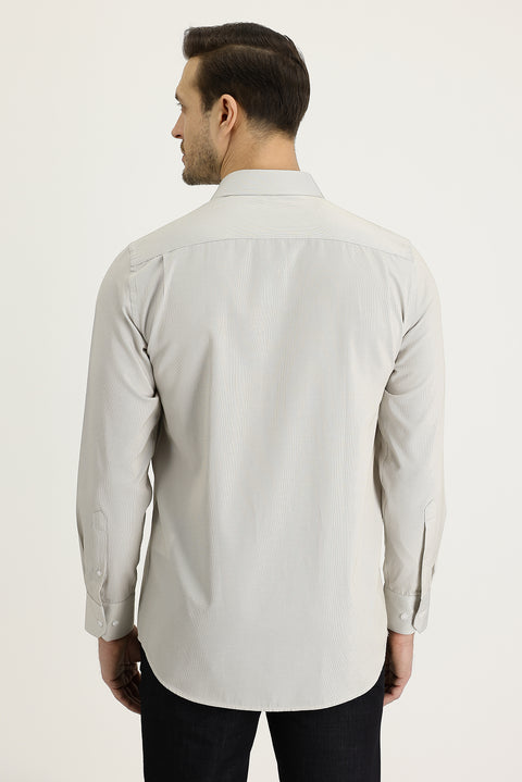 Açık Bej Uzun Kol Klasik Desenli Pamuklu Kolay Ütülenebilir Gömlek