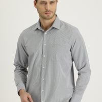 Black Long-Sleeve Classic Striped Cotton Easy-Iron Shirt