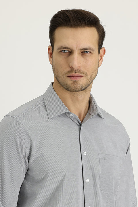Black Long-Sleeve Classic Striped Cotton Easy-Iron Shirt