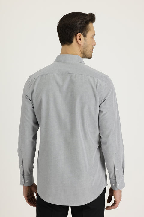 Black Long-Sleeve Classic Striped Cotton Easy-Iron Shirt