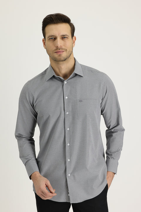 Siyah Uzun Kol Klasik Desenli Pamuklu Kolay Ütülenebilir Gömlek