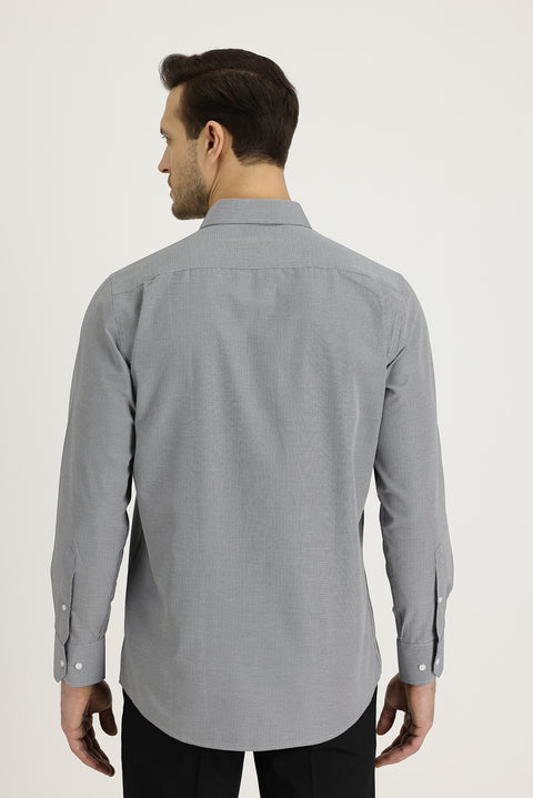 Siyah Uzun Kol Klasik Desenli Pamuklu Kolay Ütülenebilir Gömlek