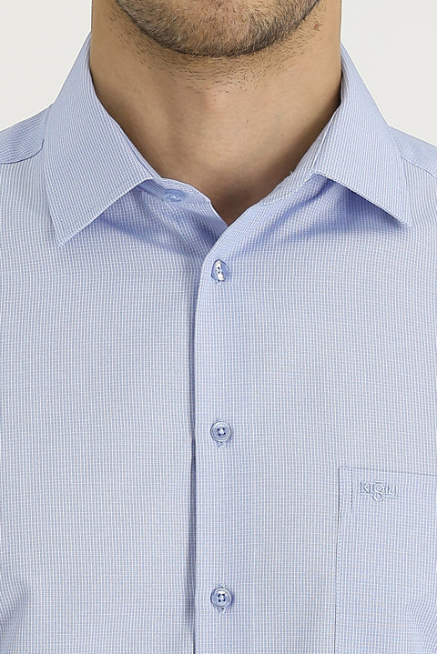 Açık Mavi Uzun Kol Klasik Desenli Pamuklu Kolay Ütülenebilir Gömlek