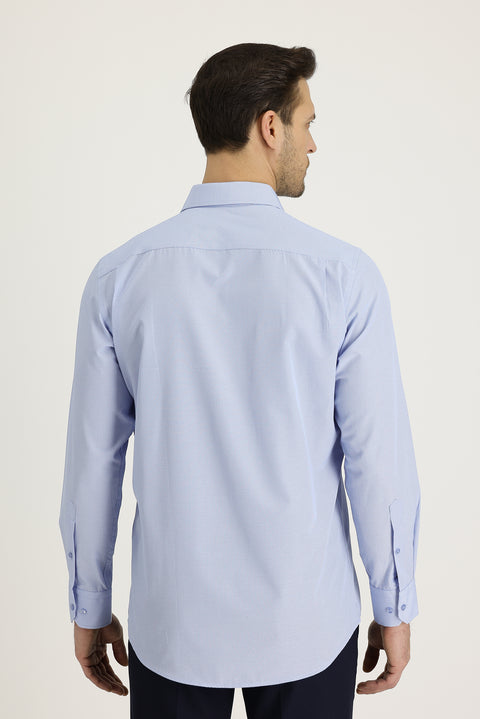 Açık Mavi Uzun Kol Klasik Desenli Pamuklu Kolay Ütülenebilir Gömlek
