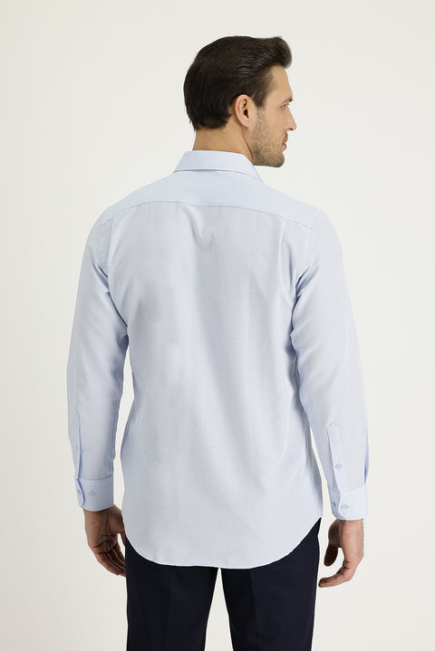 Light Blue Long Sleeve Classic Patterned Cotton Easy-Iron Shirt
