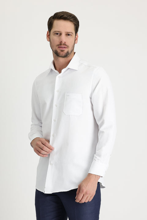 Beyaz Uzun Kol Klasik Desenli Pamuklu Gömlek