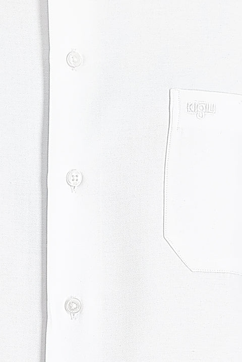 Beyaz Uzun Kol Klasik Desenli Pamuklu Gömlek