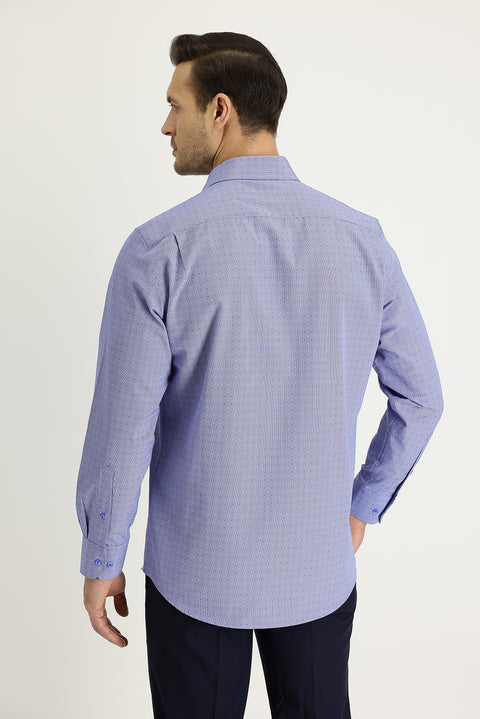 Orta Lacivert Uzun Kol Regular Fit Desenli Gömlek