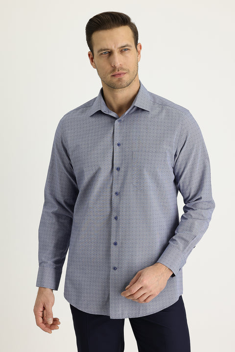 Koyu Lacivert Uzun Kol Regular Fit Desenli Gömlek