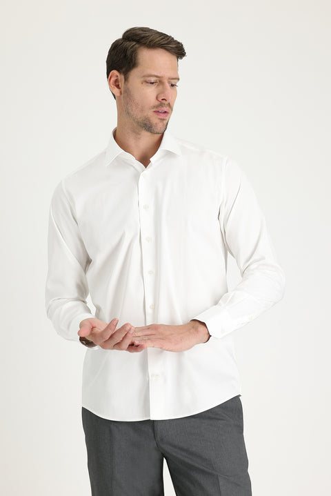 White Long Sleeve Classic Nano Care Water Repellent Stain Resistant 4 Seasons Cotton Shirt
