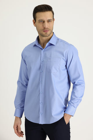  Açık Mavi Uzun Kol Non Iron Saten Klasik Pamuklu Gömlek