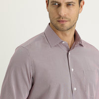 Koyu Kırmızı Uzun Kol Regular Fit Çizgili Pamuklu Gömlek