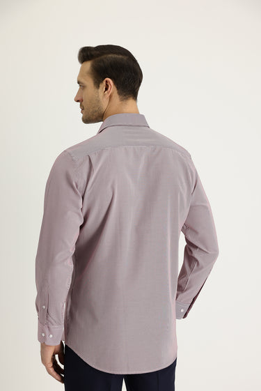 Koyu Kırmızı Uzun Kol Regular Fit Çizgili Pamuklu Gömlek