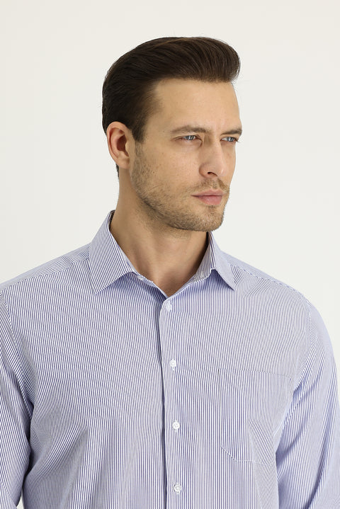 Uçuk Mavi Uzun Kol Regular Fit Çizgili Gömlek