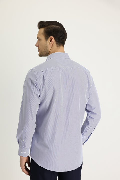 Uçuk Mavi Uzun Kol Regular Fit Çizgili Gömlek