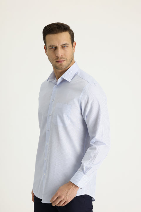 Mavi Uzun Kol Regular Fit Çizgili Gömlek