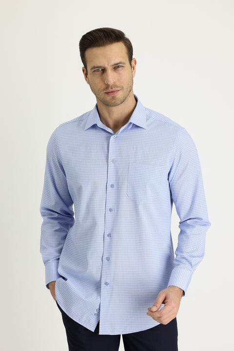 Açık Mavi Uzun Kol Regular Fit Ekose Gömlek