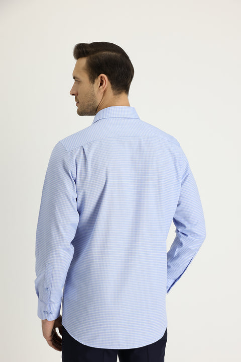 Açık Mavi Uzun Kol Regular Fit Ekose Gömlek