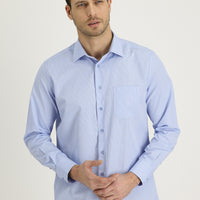 Light Blue Long Sleeve Regular Fit Plaid Cotton Easy-Iron Shirt