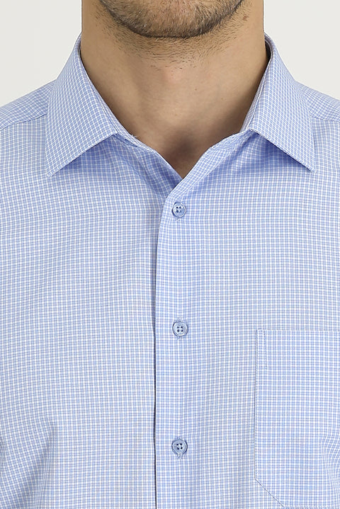 Light Blue Long Sleeve Regular Fit Plaid Cotton Easy-Iron Shirt