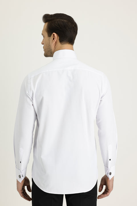 Beyaz Uzun Kol Ata Yaka Klasik Pamuklu Kolay Ütülenebilir Gömlek
