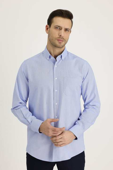 Sky Blue Long Sleeve Regular Fit Oxford Cotton Shirt