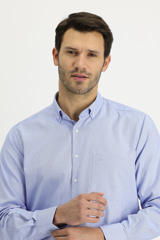  Gök Mavisi Uzun Kol Regular Fit Pamuk Düğmeli Yaka Gömlek